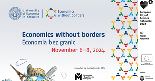 Colorful conference logo and title for the European City of Science Katowice event “Economics Without Borders.”