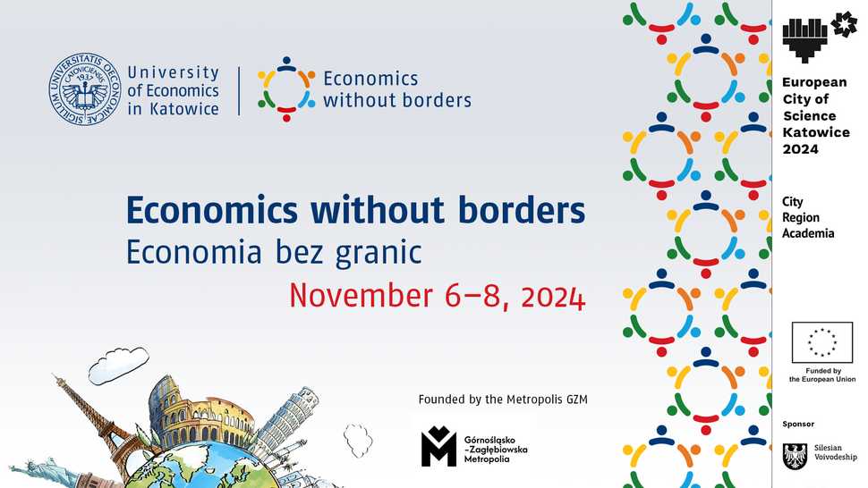 Colorful conference logo and title for the European City of Science Katowice event “Economics Without Borders.”