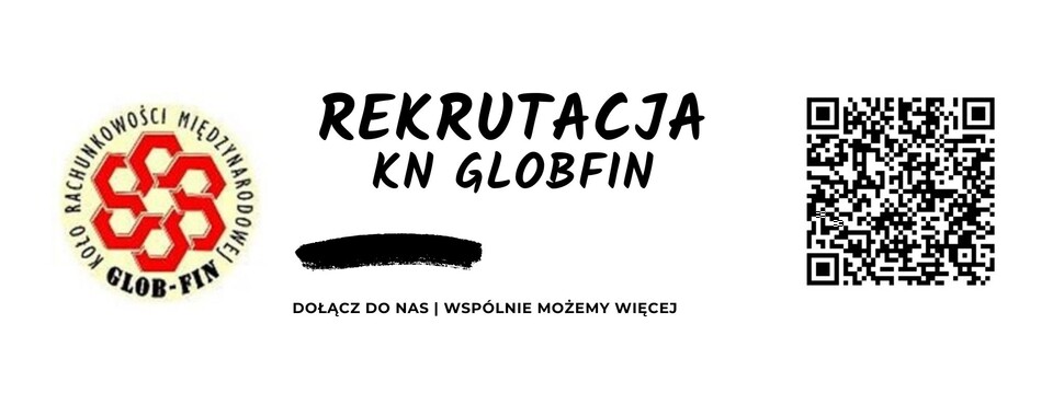 Obrazek przedstawia logo Glob Fin oraz informacje o naborze na nowych członów zespołu.