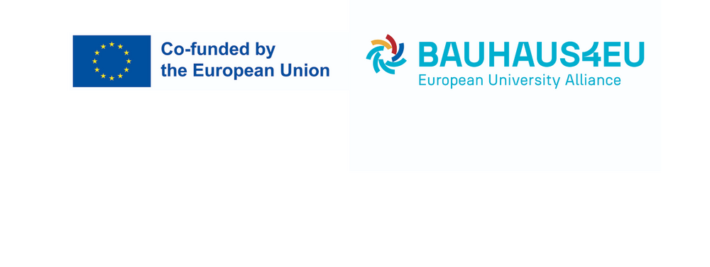 A graphic with two logos. On the left, the European Union flag with the text “Co-funded by the European Union.” On the right, the BAUHAUS4EU European University Alliance logo with a colorful circular symbol and the text “BAUHAUS4EU – European University Alliance.”