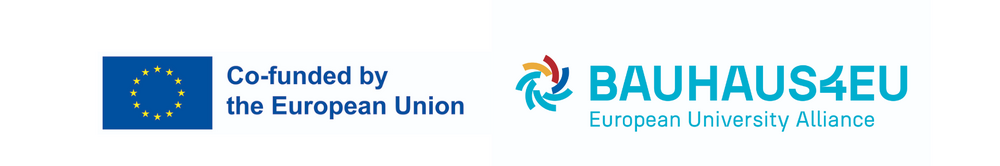 A graphic with two logos. On the left, the European Union flag with the text “Co-funded by the European Union.” On the right, the BAUHAUS4EU European University Alliance logo with a colorful circular symbol and the text “BAUHAUS4EU – European University Alliance.”