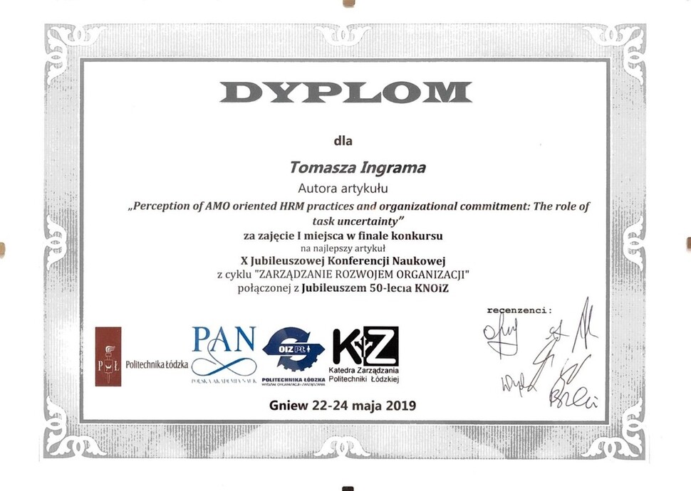 Artykuł pracownika nagrodzony na ogólnopolskiej konferencji