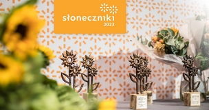 zdjęcie statuetek oraz napis "Słoneczniki 2023"