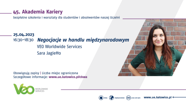 Zdjęcie przedstawia prowadzących oraz tematykę szkolenie organizowanego w ramach 45. Akademii Kariery