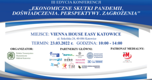 Informacja o konferencji logotypy organizatora czyli Polskiego Towarzystwa Ekonomicznego, patronów głównych w tym Uniwersytetu Ekonomicznego oraz patrona medialnego