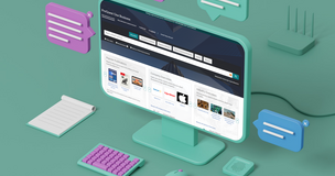 grafika ozdobna; monitor wyświetlający stronę ProQuest One Business internetową