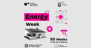 Graphic promoting Energy Week with event title and icons of sustainability, part of the City of Science initiative.
