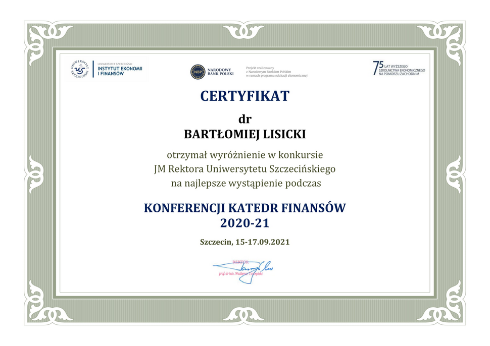 Wyróżnienie za najlepsze wystąpienie dla naszego pracownika - dyplom