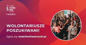 Obrazek przedstawia plakat dotyczący poszukiwania wolontariuszy na 5. ŚFN