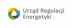 Logo Urzędu Regulacji Energetyki z kolorowym, okrągłym symbolem w odcieniach zieleni, niebieskiego i żółtego oraz nazwą instytucji