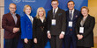 Zdjęcie grupowe na ściance UE Katowice; od lewej: dr Witold Gradoń, dr hab. Katarzyna Bilińska, prof. UE, JM Rektor prof. Celina Olszak, dr Marcin Kraśniewski, dr Dorota Benduch