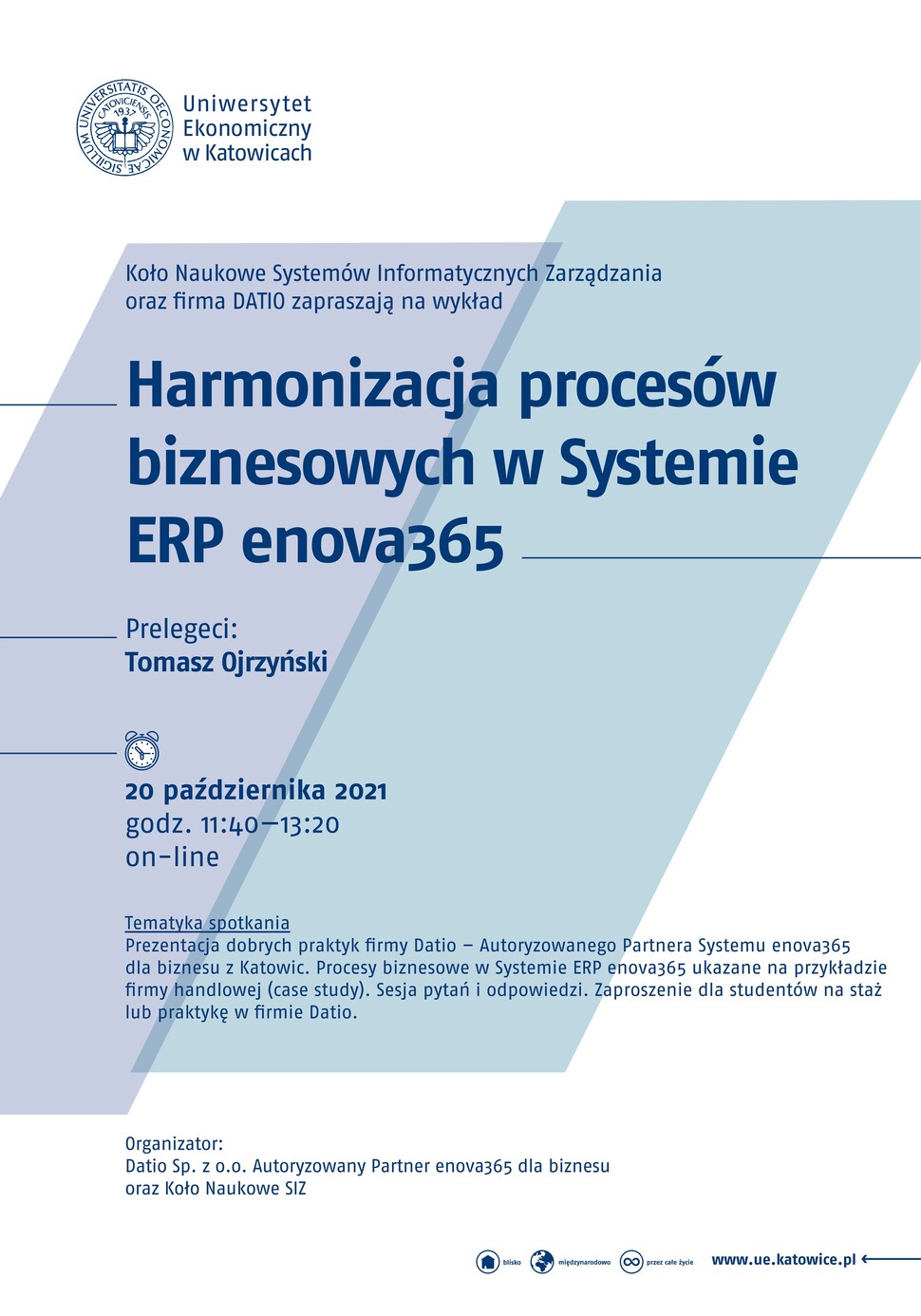 Wykład nt. harmonizacji procesów biznesowych w systemie ERP enova365 - plakat
