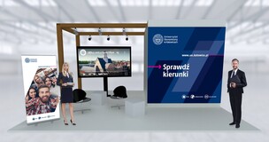 Obrazek przedstawia wizualizację stoiska online na Śląskim Salonie Maturzystów 2020 r.