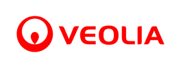 Logo firmy Veolia przedstawiające czerwony symbol graficzny oraz czerwony napis Veolia