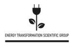 Logo Energy Transformation Scientific Group przedstawiające czarną wtyczkę elektryczną przypominającą kwiat oraz nazwę organizacji