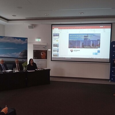 osoba prowadząca wykład z wyświetloną prezentacja multimedialną