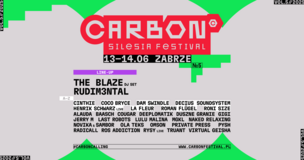Kolorowa grafika promująca CARBON Silesia Festival Vol. 5, który odbędzie się w Zabrzu w dniach 13–14 czerwca 2025 roku. W centrum znajduje się duże czerwone logo festiwalu z napisem „CARBON Silesia Festival”. Poniżej widnieje data „13–14.06 Zabrze” oraz numer edycji „№5”. Pod napisem „LINE-UP” znajdują się główne gwiazdy: The Blaze (DJ set) oraz RUDIM3NTAL. Niżej wymieniono pozostałych artystów, m.in.: Cinthie, Coco Bryce, Dam Swindle, Henrik Schwarz (live), La Fleur, Roman Flügel, Roni Size, Baasch, Novika & Sambor, Rysy (live), Virtual Geisha i wielu innych. Na dole grafiki widoczny jest adres strony internetowej: www.carbonfestival.pl oraz hasztag #carboncalling.