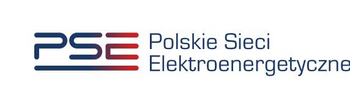 Logo Polskich Sieci Elektroenergetycznych składające się z granatowo-czerwonego skrótu PSE i pełnej nazwy spółki