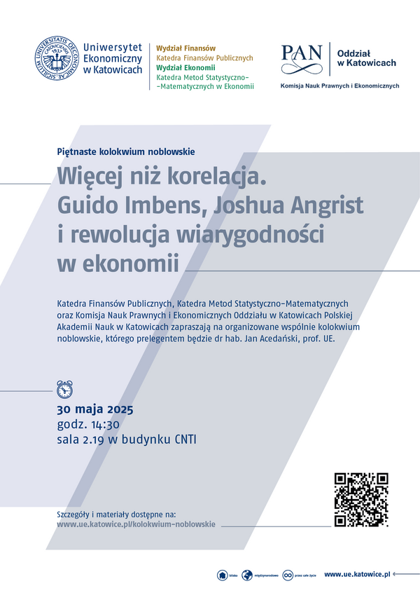 plakat informacyjny z tytułem i datą, na górze logo UE Katowice oraz PAN