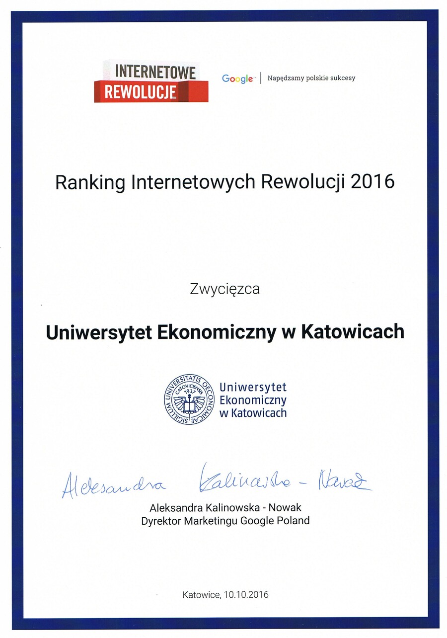 Studenci UE Katowice zwyciężają w Rankingu Uczelni Internetowych Rewolucji