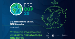 Blue promotional graphic for the PRECOP 29 climate conference with logos and event dates.