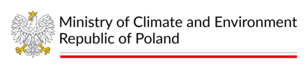Logo Ministerstwa Klimatu i Środowiska Rzeczypospolitej Polskiej z godłem Polski i nazwą ministerstwa