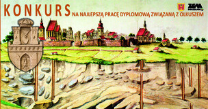 grafika z napisem "Konkurs na najlepszą pracę dyplomową związaną z Olkuszem i ziemią olkuską"