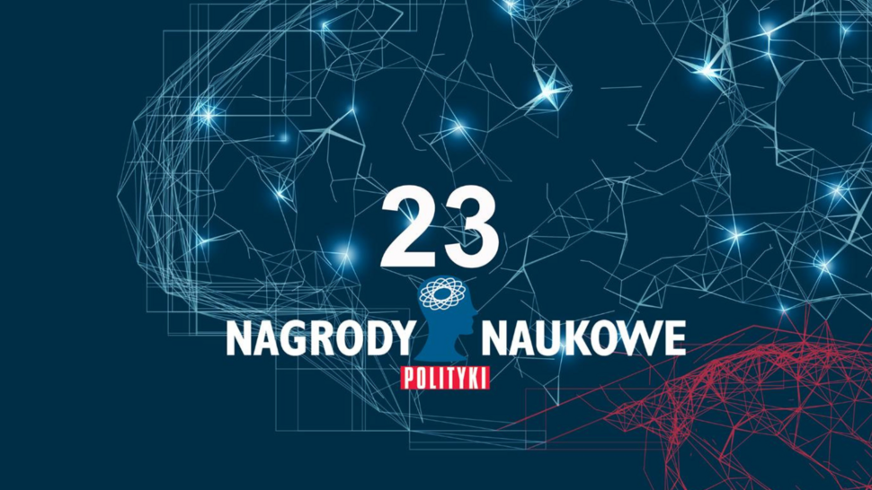 Grafika promująca konkurs, na środku umieszczony jest napis: 23 nagrody naukowe a pod nimi Polityka