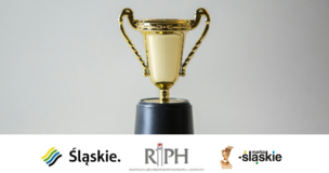zdjęcie pucharu, na dole belka z logotypami: woj. śląskie, RIPH oraz marka śląskie