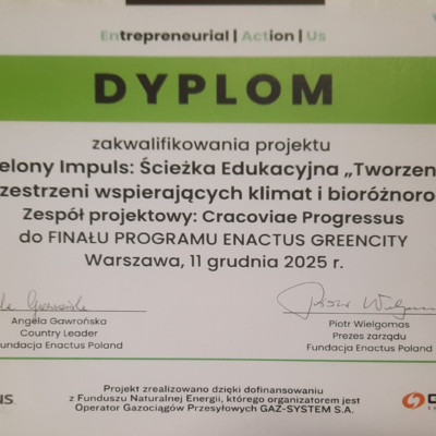 Dyplom zakwalifikowania projektu do finału.