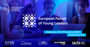 zdjęcie ludzi na niebieskim tle, napisy zapraszające do udziału w wydarzeniu, logo firm, data wydarzenia