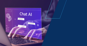 Abstract digital illustration with the label “Chat AI,” symbolizing academic debate on AI authorship.