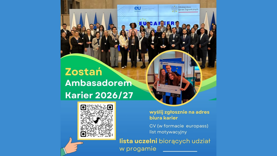 grafika promująca program - Fotografia przedstawia Ambasadorów Karier 