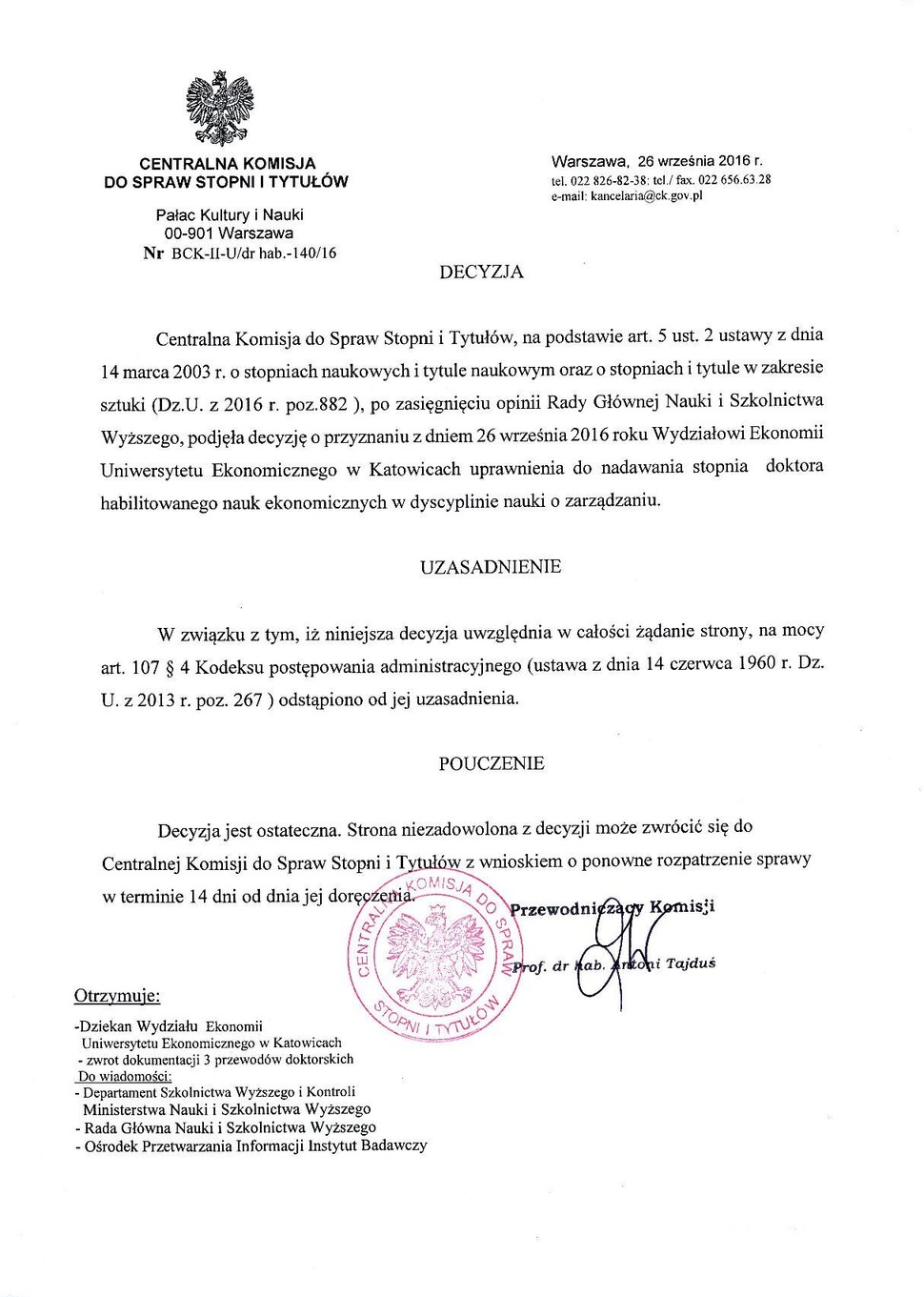 Uprawnienia dla Wydziału Ekonomii