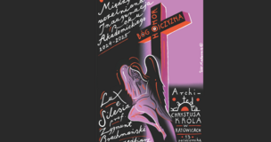 grafika promująca wydarzenie, czarno-różowa, Jezus na krzyżu