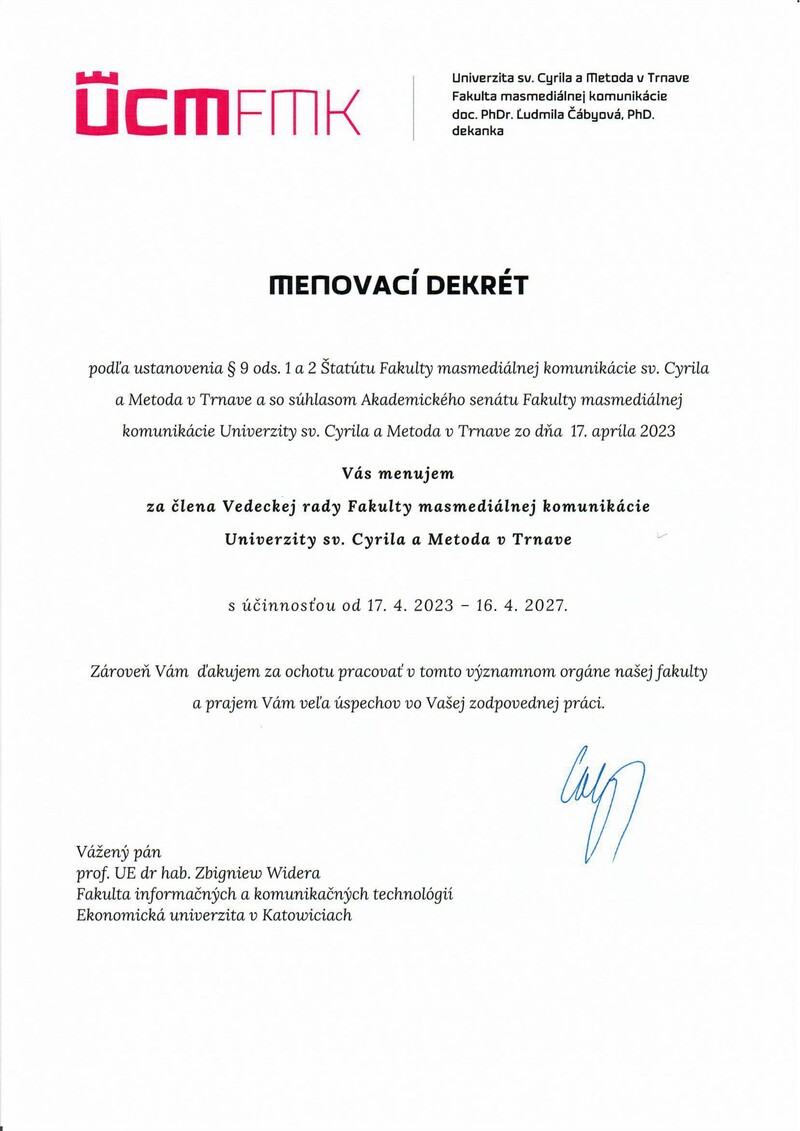 decyzja o mianowaniu w j. słowackim