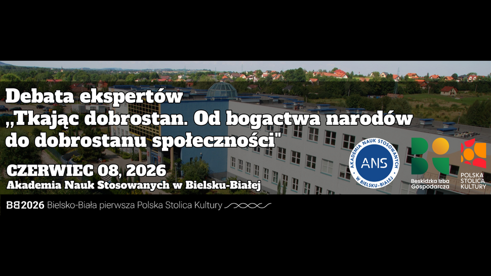 grafika promująca debatę pn. "Tkając dobrostan. Od bogactwa narodów do dobrostanu społeczności"