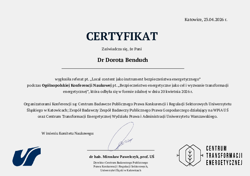Certyfikat udziału w konferencji