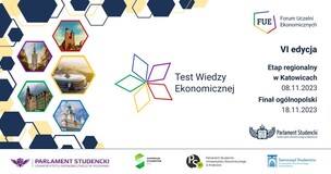 Grafika prezentująca wydarzenie - test wiedzy ekonomicznej.