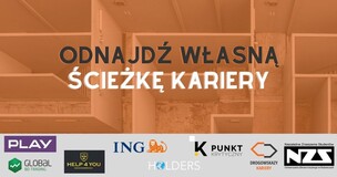 grafika z tekstem "odnajdź własną ścieżkę kariery" i logotypami firm