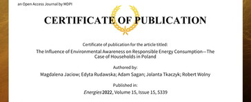 Certyfikat potwierdzający publikację 