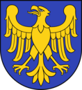 Herb województwa śląskiego przedstawiający złotego orła na niebieskiej tarczy