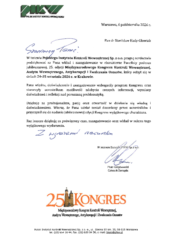 Dokument z podziękowaniem 
