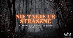 ciemny las, napis "nie takie UE straszne"