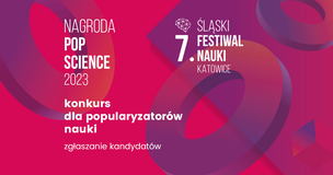 plakat z tytułem konkursu oraz napisem: Śląski Festiwal Nauki