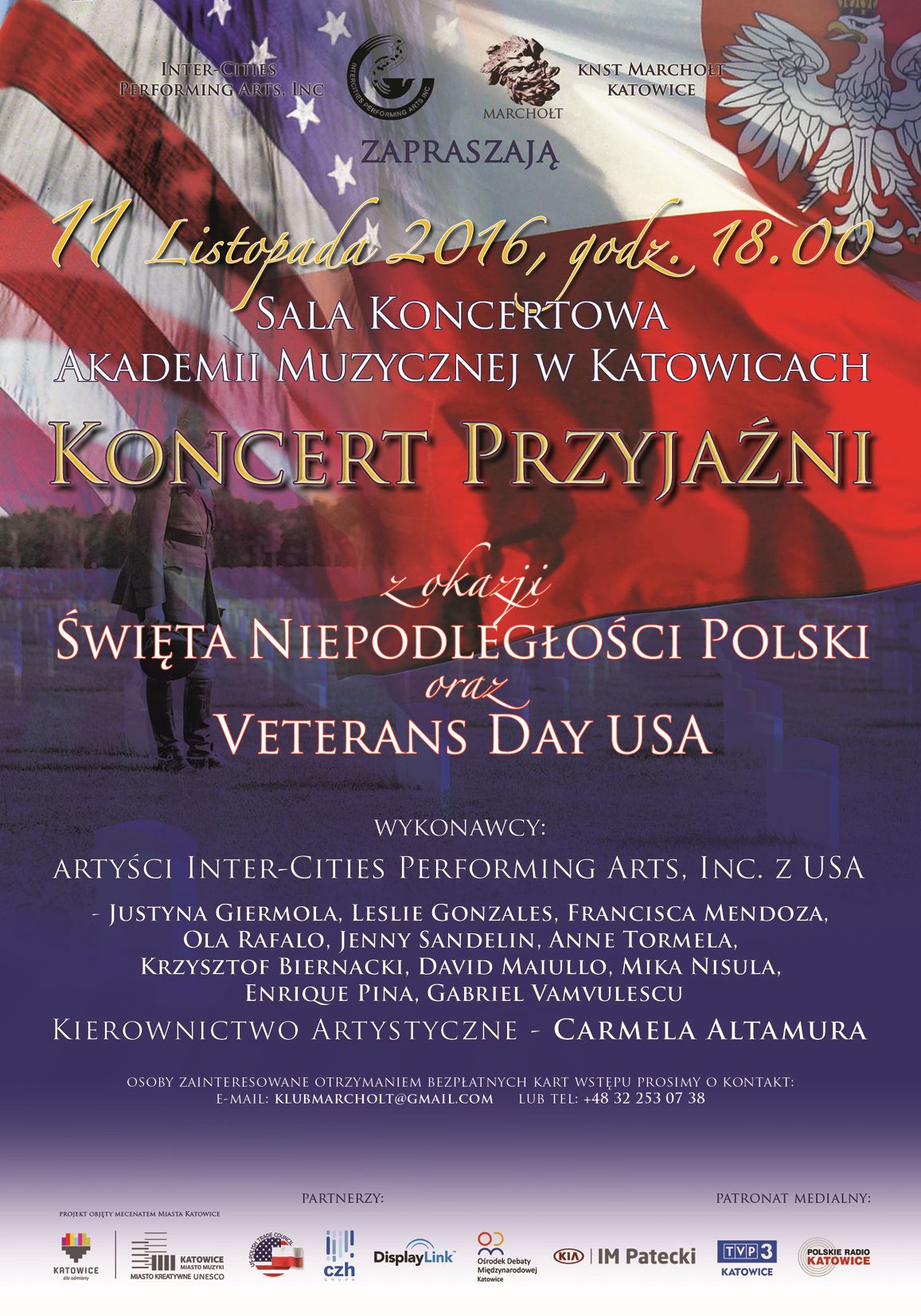 Już 11-go listopada w ramach Poland Music Tour for Peace 2016 w Akademii Muzycznej im. Karola Szymanowskiego będziemy mieli okazję uczcić Święto Niepodległości Polski i Dzień Weteranów w USA.