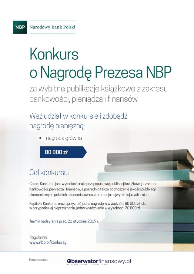 Konkurs o Nagrodę Prezesa NBP za wybitne publikacje książkowe