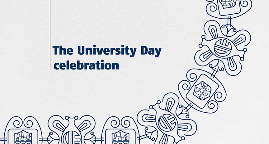 Graphic announcing the University Day celebration, with decorative academic motifs and the text “The University Day celebration.”