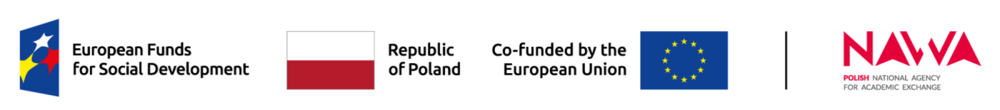 Logos of the European Funds for Social Development, the Republic of Poland and the European Union, with information on EU funding, alongside the logo of the Polish National Agency for Academic Exchange (NAWA)
